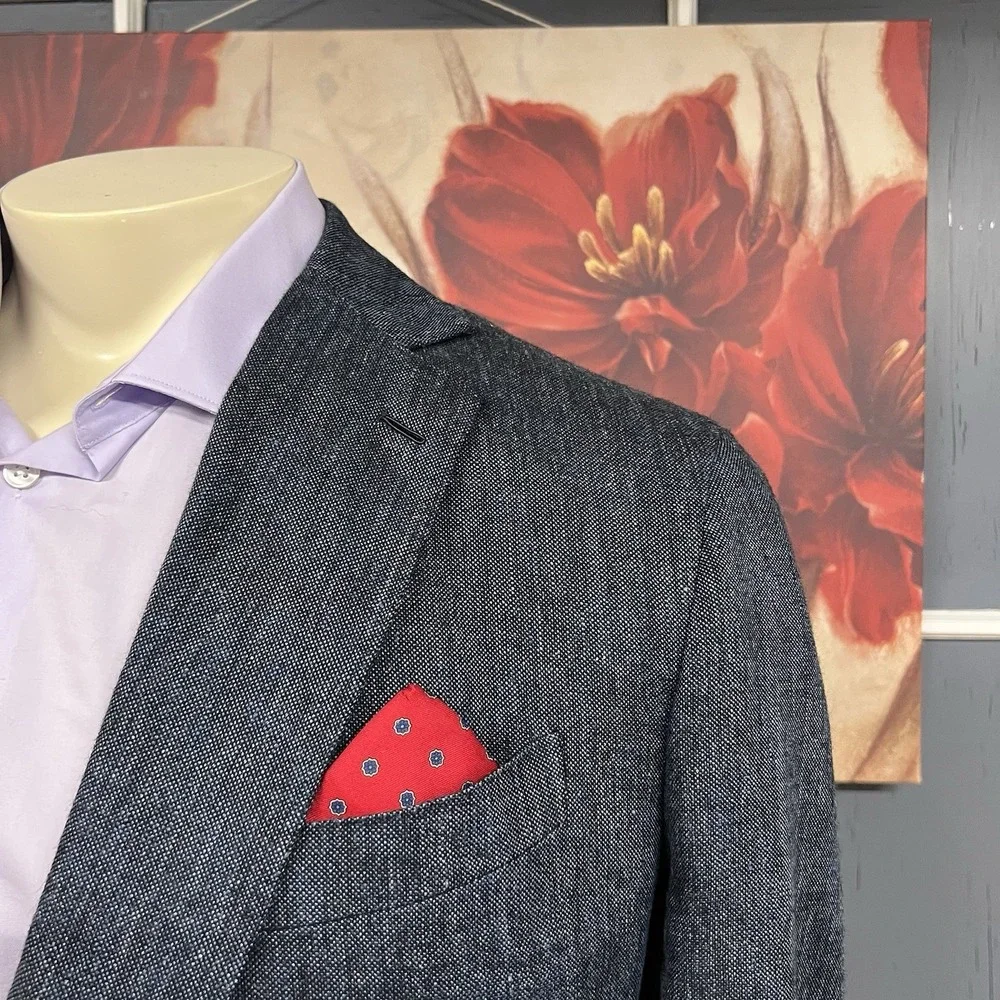 Berluti Alpaca Linen Blazer Jacket Sport Coat Mens 48R Navy/Black Chambray Italy